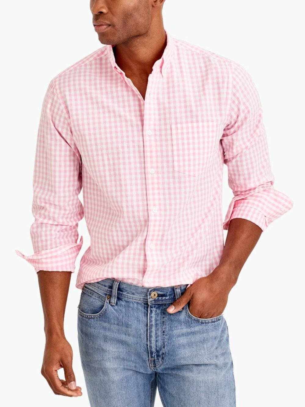 NWT J. Crew Mens Size XL Pink White Gingham Check Button-Down Collared Shirt NEW